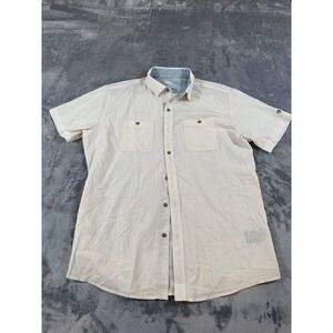 KÜHL Men's Large Beige Textured Short Sleeve Casual Button Down Shirt